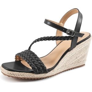 Black Woven Wedge Sandals. NWT - in box